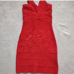 Bebe v-neck bodycon bandage criss cross red dress Cocktail